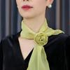 Women Breathable Rose Decor Chiffon Sunscreen Silk Scarf Neckerchief Neck Collar Anti-UV Thin