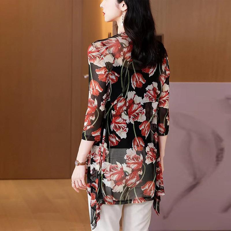 Outer Cardigan Sun Protection Jacket Women's Chiffon Top Mid To Long Summer Casual Vacation Mesh Thin Jacket Women's