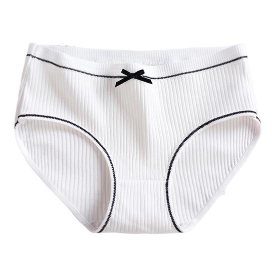 Women Panties Thread Bow Decor Mid Waist Elastic Cotton Underpants Seamless Max