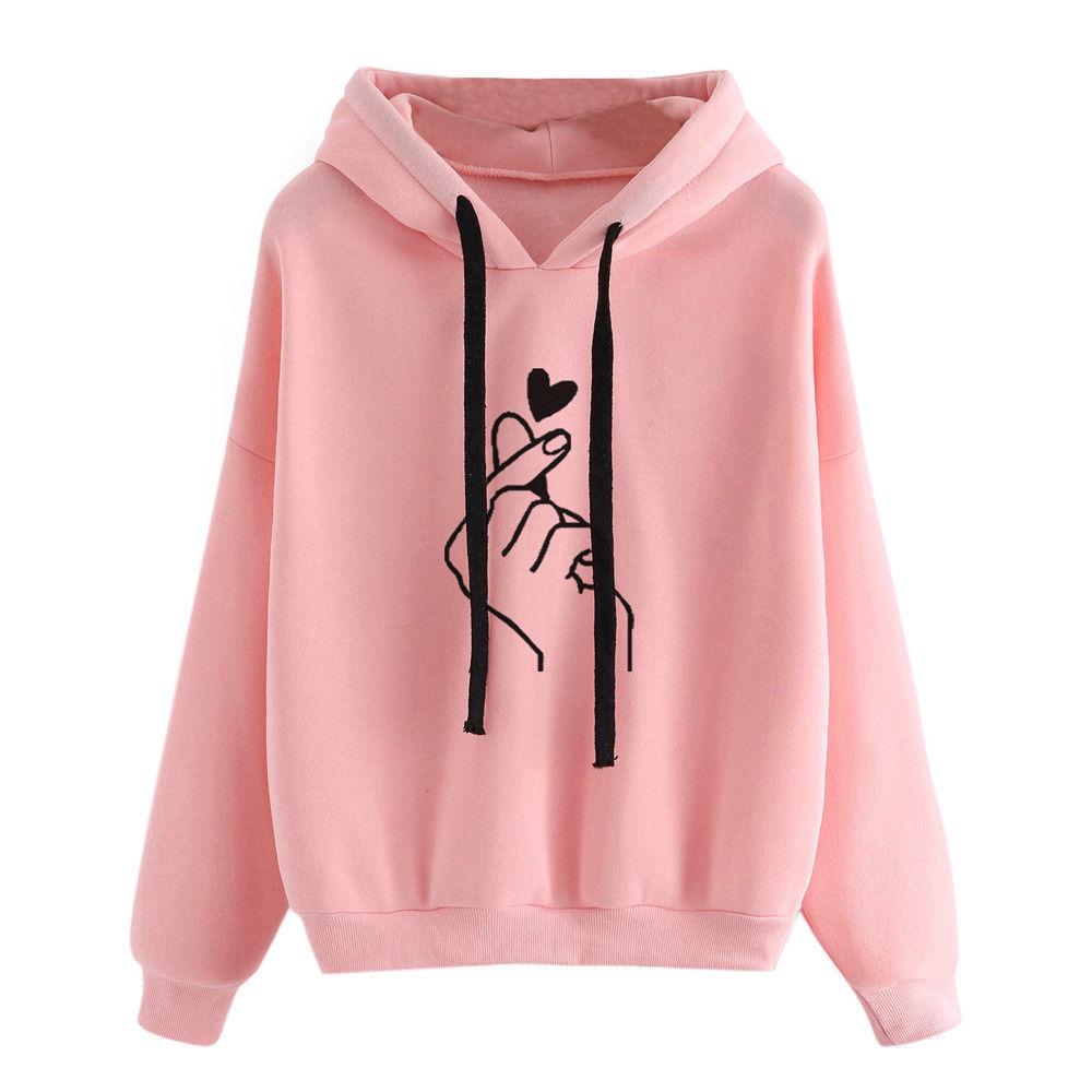 2025 Fashion Kpop Hoodie For Women Heart Finger Printed Women's Sweatshirts Hooded Pullover Tracksuit Teen Girls Sudaderas