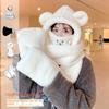 Warm Bear Ear Beanies Cap Solid Color Ski Hat Sweet Scarf Gloves Set  Women
