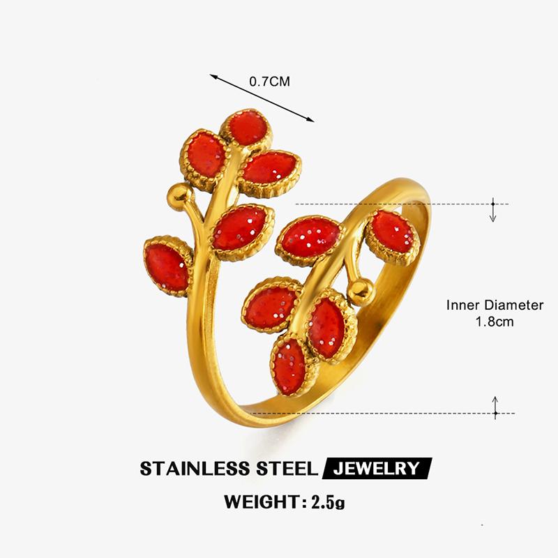 Stainless Steel Fresh Drip Oil Leaves Rings for Women Red Green Enamel Rings Advanced Color Sense Elegent Luxury Jewelry Gifts