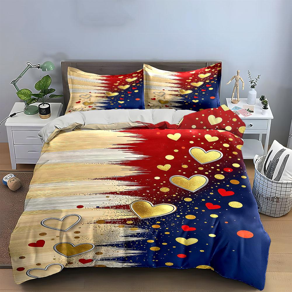 Golden and red hearts. Bedding sets Duvet cover sets Duvet covers Pillowcases(1* Duvet Cover 2* Pillowcases without duvet insert)