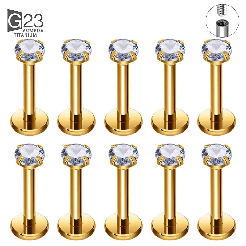 10Pcs ASTM F136 Titanium 2/2.5/3/4mm CZ Labret Stud 16G Tragus Helix Cartilage Conch Flatback Earlobe Piercing Body Jewelry