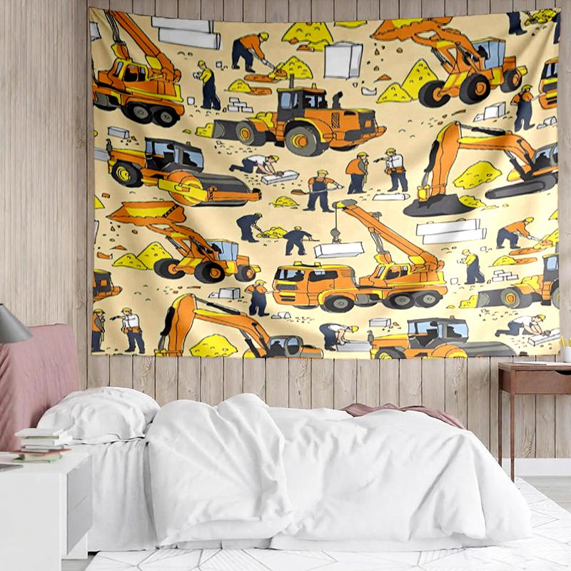 excavator Print Tapestry, Backdrop, Easy Setup, Ideal for Bedroom, Office & Living Room, with Aesthetic Wall Hanging Decor.