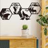 Set of 4 Decorative Metal Wall Sculptures - Hexagonal Frames of Forest Animals In Black Rustic Style