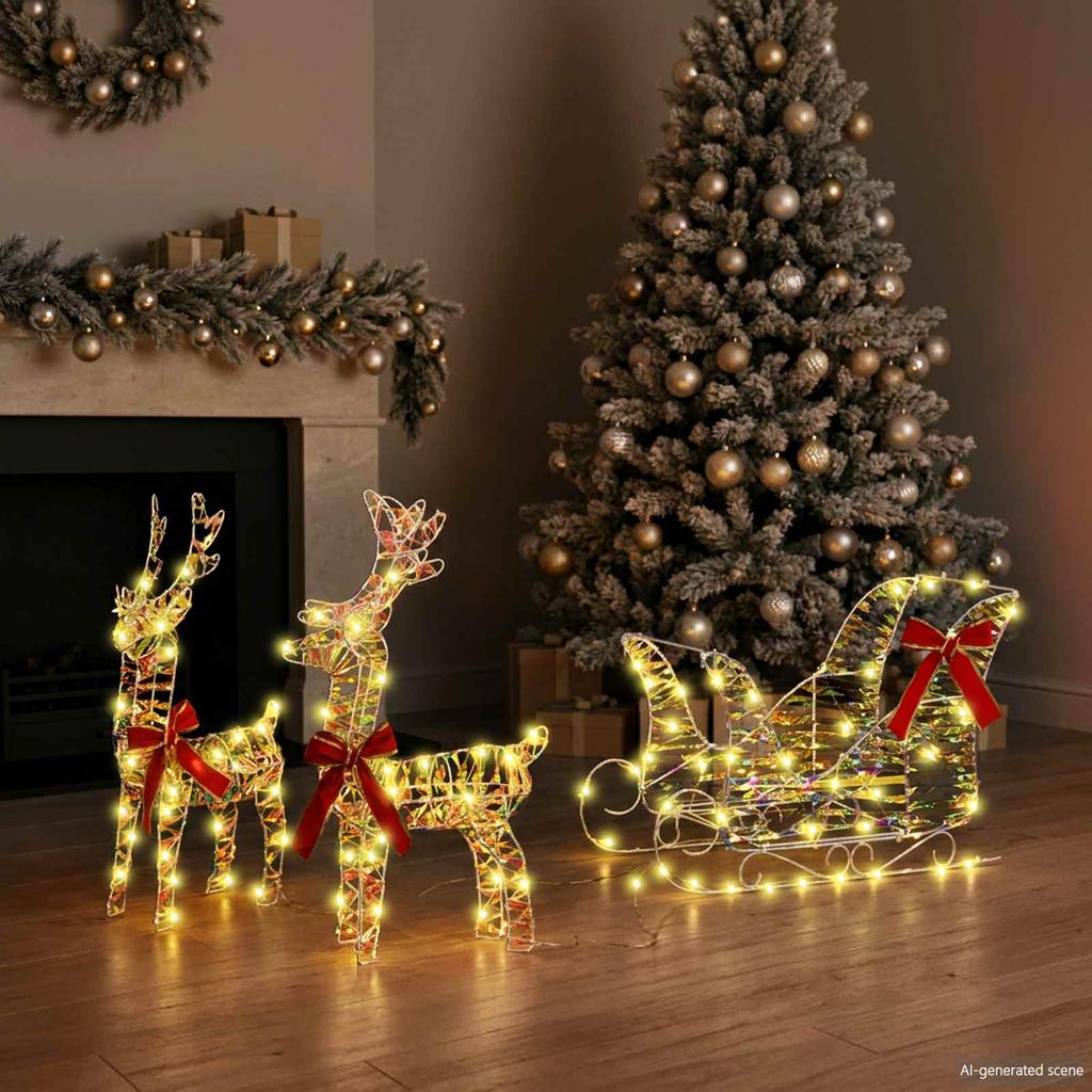 Reindeer Pull Sled Warm White 30 x 12 x 54.5 cm PET