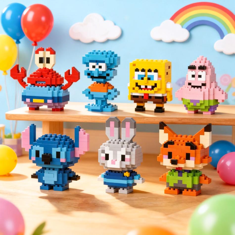 Anime Building Blocks Figure Vending Cart Series, Cartoon Small Particle Assembly Models, Fun Educational Toys For Kids,
