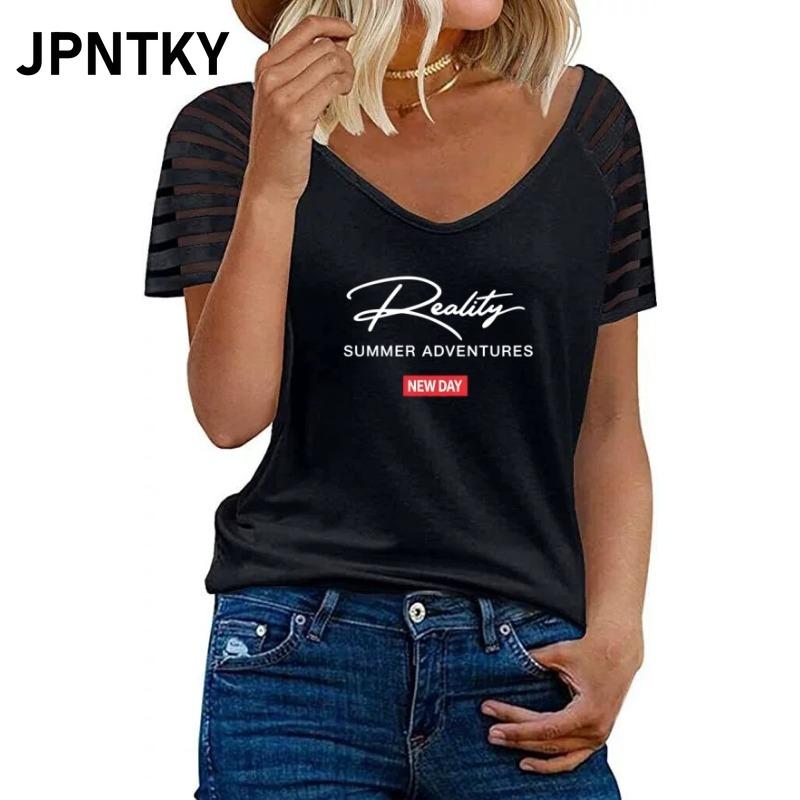 Женские модные повседневные блузки и рубашки JPNTKY с коротким рукавом и V-образным вырезом