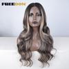 FREEDOM Synthetic Lace Front Wigs For Women 26 inches Body Wave Wig Ombre Brown Blonde Lace Wig Synthetic Highlight Cosplay Wig