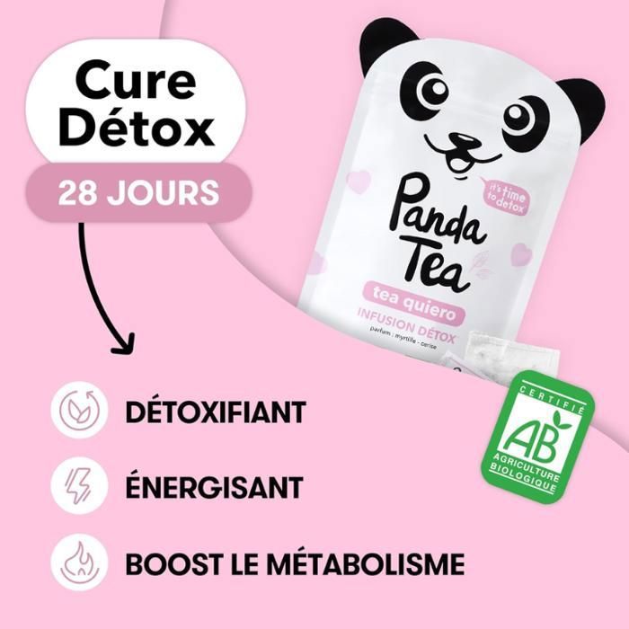 Panda Tea - Tea Quiero - Infusion Détox - Parfum Myrtille &amp; Cerise - BIO - 28 sachets
