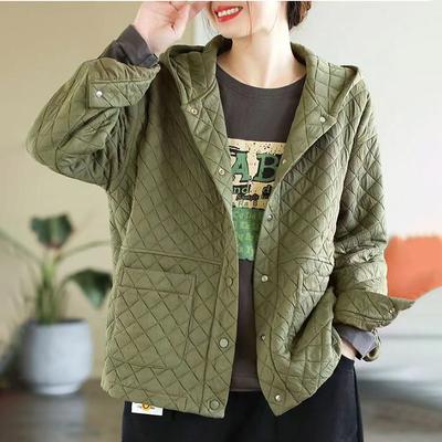 Женское осенне-зимнее однотонное стеганое свободное теплое хлопковое пальто с капюшоном