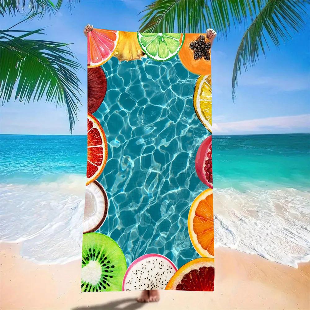 Пляжное полотенце Fruit Splash, супервпитывающее, быстросохнущее, из микрофибры, с принтом фруктов, мягкое, не собирающее песок, для пикника и летнего отдыха