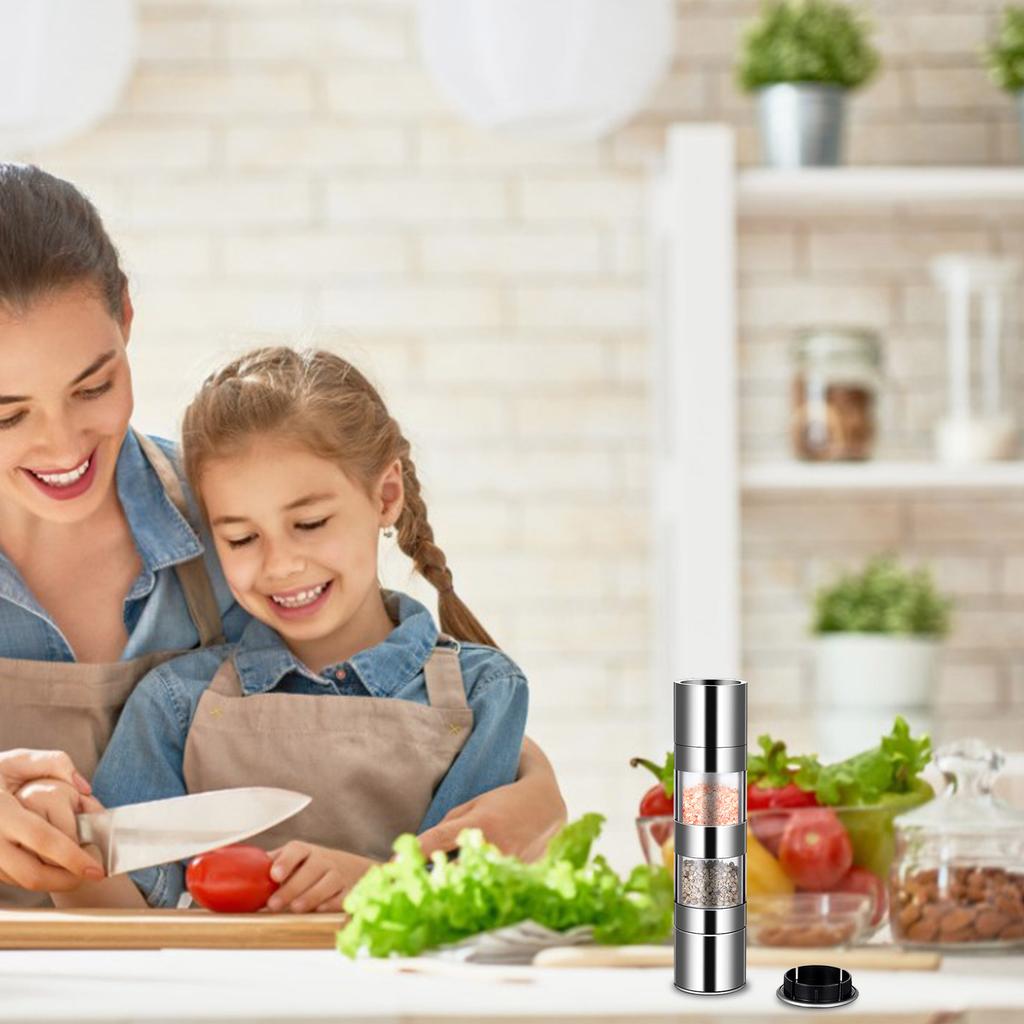 Ручная двухсторонняя мельница для перца из нержавеющей стали, регулируемая, контейнер для приправ, кухонные инструменты для измельчения