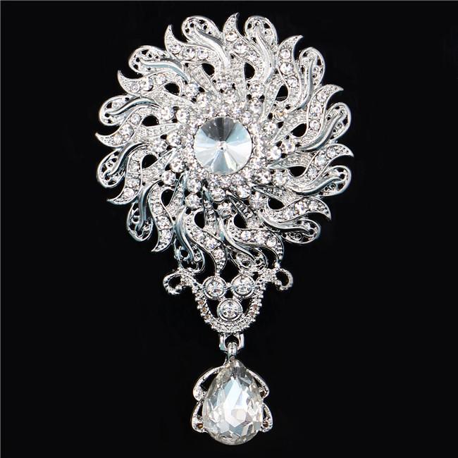 DIEZI Luxury Fashion Flower Bridal Brooches for Women Ladies Wedding Crystal Rhinestone Bouquet Brooch pins Dress Accessories