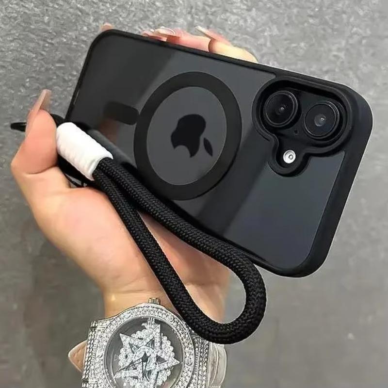 Новый Роскошный Прозрачный Чехол Magsafe для iPhone 17 Pro Max 17 Pro 17 Air со Шнурком Противоударный Бронированный Наручный Ремешок Задняя Крышка
