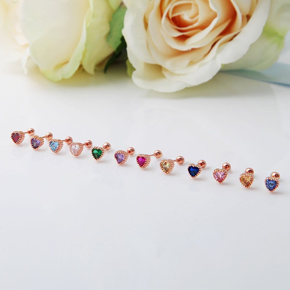 [1+1] 14K Gold Pin Birthstone Color Heart Piercing (Choose 1 of 12) (Sold Individually)