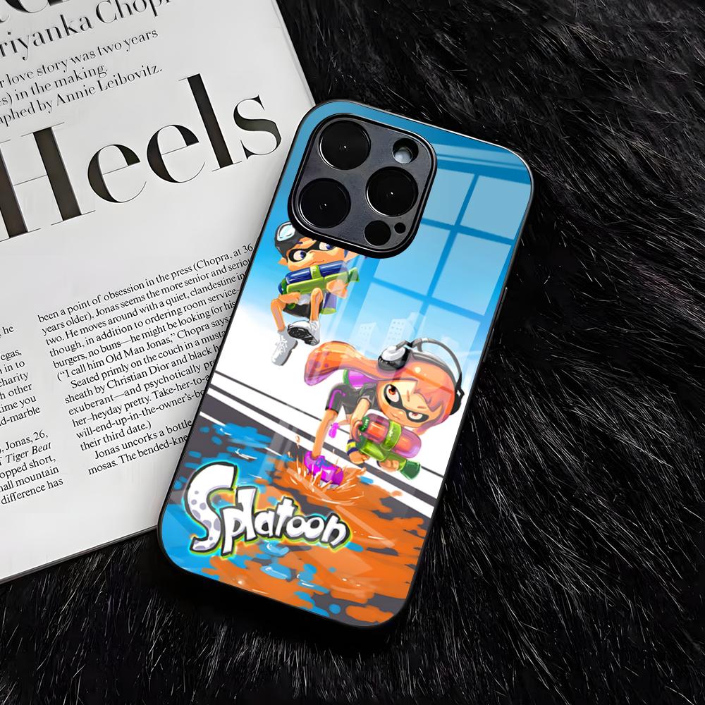 S-Splatoon Game Phone Case For IPhone 17 Air 16 E Pro Max 15 14 13 Mini 12 Pro 11 Max Plus Black Glass Cover