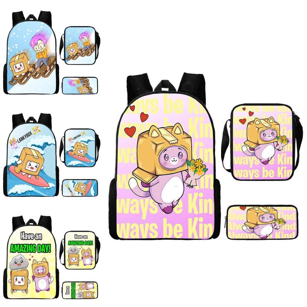 Pattern Cartoon Lankybox Backpack Shoulder Bag Pencil Case Three Piece Set