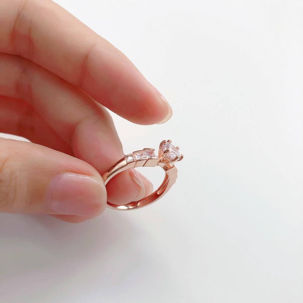 Six Claw Crystal Wedding Rings For Women Rose Gold Color Couple Ring Jewelry Wholesale DWR680