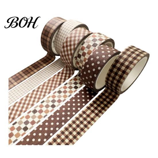 Neat Storage Washi Tape Set 6 Rolls Plaid Set, Grid Checkered Pattern Masking Tape, Self Artistic Roll Adhesive Decorative for DIY Crafts, Journal,