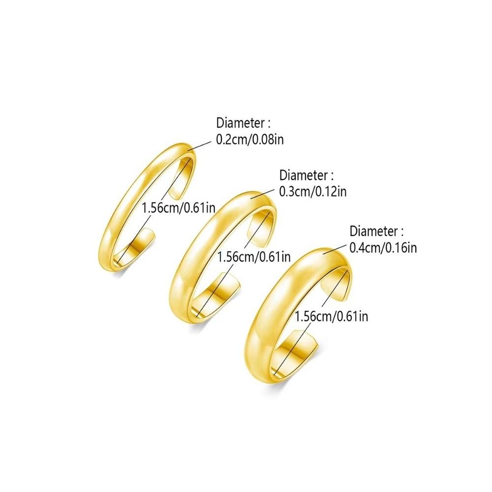 3Pcs Stainless Steel Toe Ring Adjustable Beach Foot Jewelry Classic Open Band Tail Ring  For Women