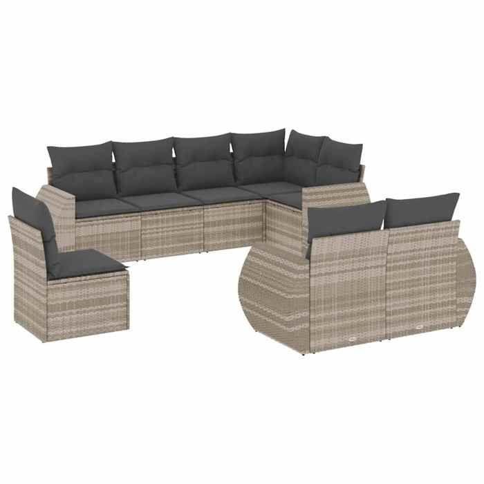 VidaXL Salon de Jardin avec Coussins 8 pcs, Canapés avec Dossier, Ensemble de Meubles, Mobilier de Terrasse Patio, Gris 3221641