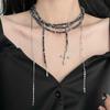 Glass Beaded Fringed Cross Multi-layer Necklace Stacked with High-end Exaggerated Collarbone Chain Personalized Niche Items