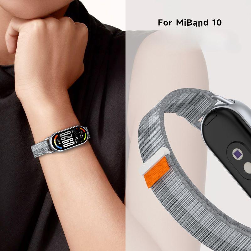 Дышащий нейлоновый ремешок для Xiaomi Mi Band 10 9 8, мягкий браслет Correa для Mi Smartwatch Band 9 10 с металлическим коннектором.