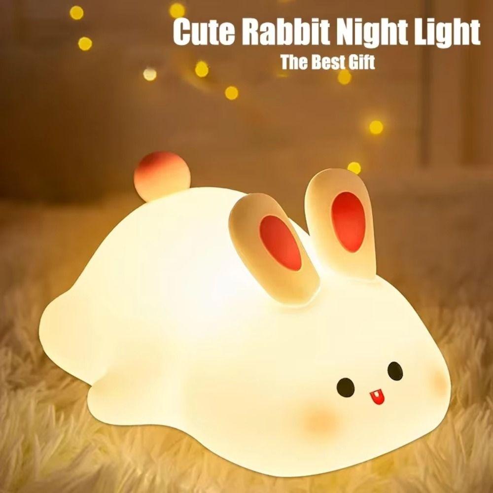 Rechargeable Rabbit Silicone Night Light Tap Control Bedside Decor Light Children Toy