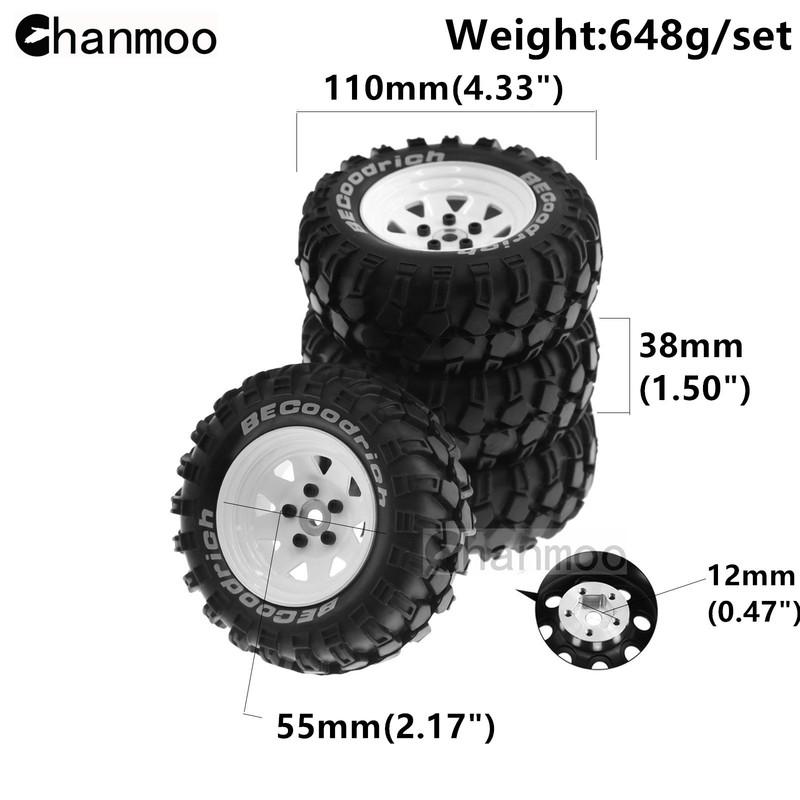 1.9 Rubber Tires Metal Wheel Rims 12mm Hex for 1/10 RC Crawler Car Traxxas TRX4 Axial SCX10 90046 90047 MST HSP Redcat Gen8