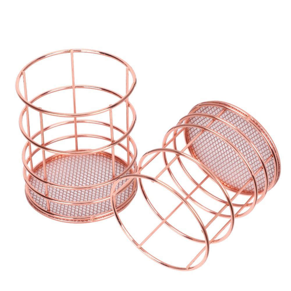 2Pcs Rose Gold Desktop Storage Basket Hollow Design Storage Container Chopsticks Container
