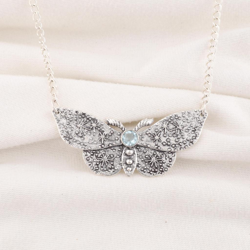 Blue Sapphire Pendant, Handmade Gemstone Pendant, 925 Solid Sterling Silver Pendant Antique Jewelry, For Engagement Gift