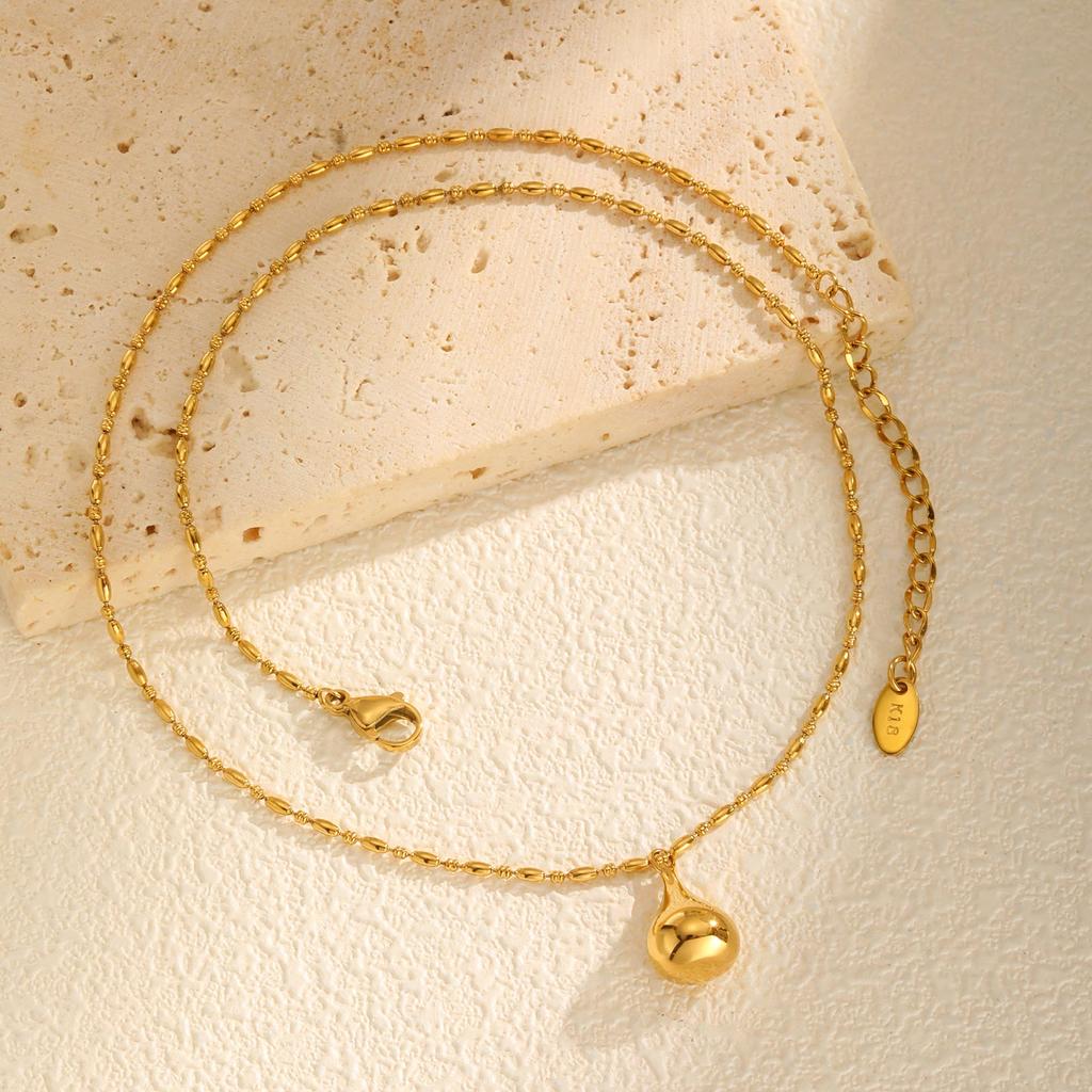 Stainless Steel Water Drop Pendant Necklace Gold Color Bead Chain Necklace Minimalist Trendy Jewelry for Women Girlfriend Gift