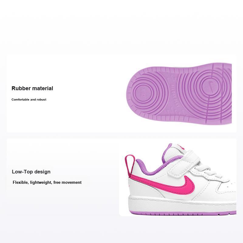 Nike Court Borough 2 Удобные Легкие Нескользящие Амортизирующие Прочные Низкие Кроссовки Детская Обувь Белый Розовый Фиолетовый BQ5453-111
