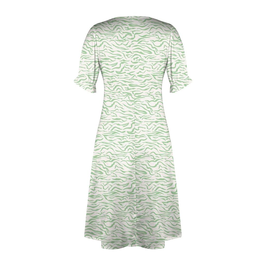 Women's Summer Casual Dress V Neck A-line Boho Ditsy Floral Flounce Sleeve Wrap Hem Dress