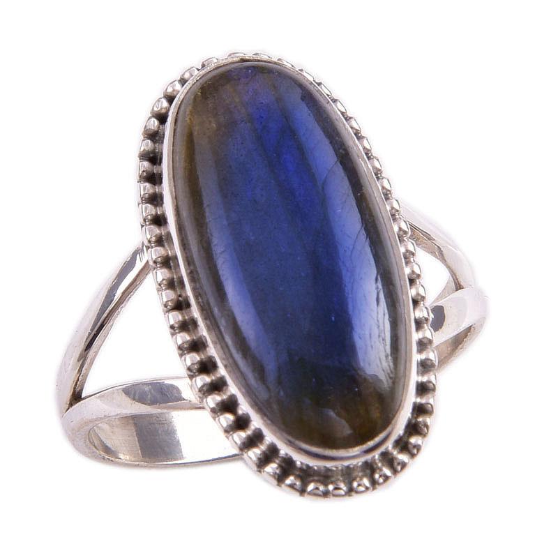 Natural Labradorite Gemstone 925 Solid Sterling Silver Jewelry Ring Size 9 Q9b52