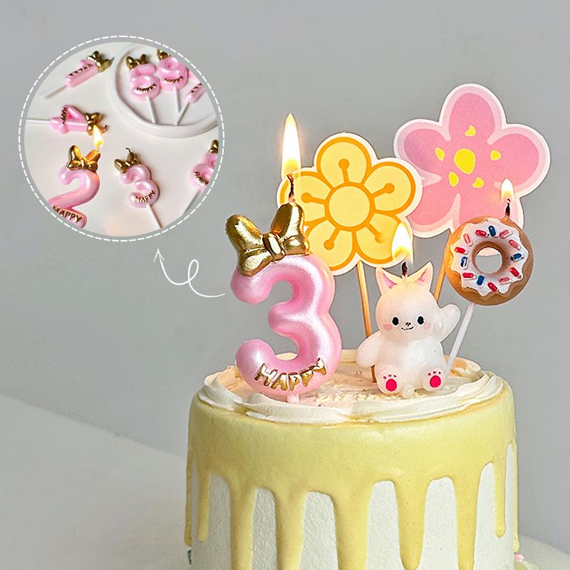 Золотисто-розовый бант Цифровые свечи Свеча для торта на день рождения Украшение для торта Цифры 0-9 Декор Топпер для торта Декор для дня годовщины Детский душ