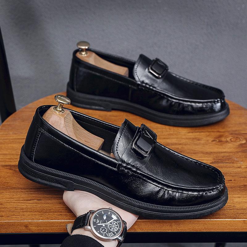 Мужская обувь весна 2025 новые дышащие однопедальные ленивые туфли мужские трендовые британские мужские повседневные кожаные туфли мужские