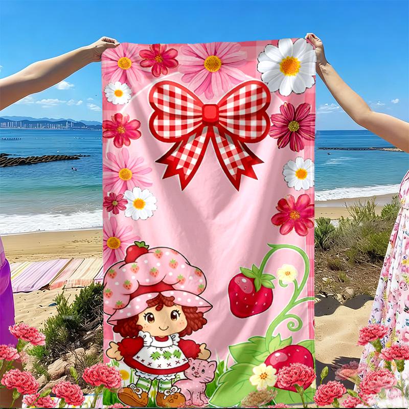 Strawberry Shortcake Print Beach Towel, Versatile Lightweight Absorbent Beach Towel for Pool Surf Yoga Bathroom, Perfect Birthday Holiday Gift