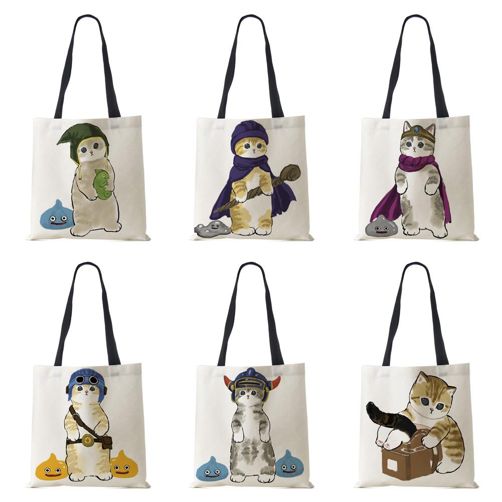 Cat Print Handbag Ladies Casual Cute Shopping Tote Shoulder Bag 2022 Harajuku Large Capacity Travel School Canvas Beach Bags