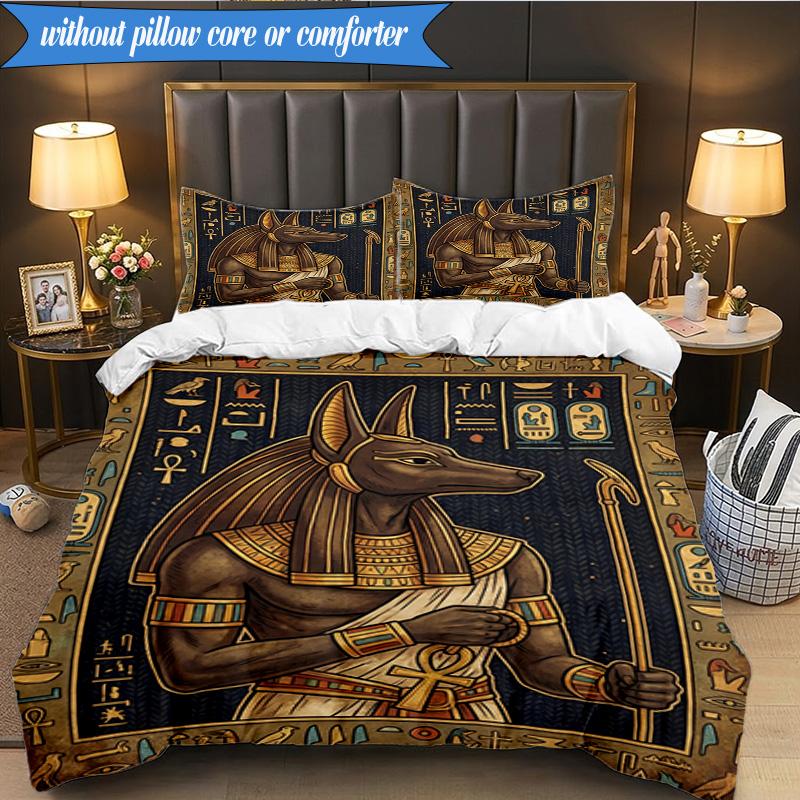 3PCS Ancient Egyptian Pharaoh Bedding Set,Including 1pc Duvet Cover And 2pcs Pillowcases Perfect for Bedroom, Dormitory, Fan Christmas gift