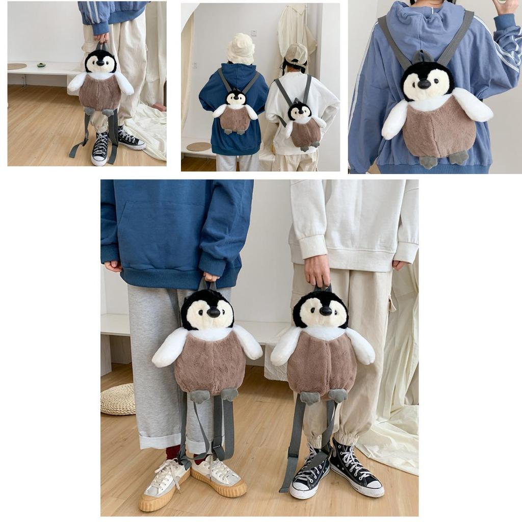 Cute Cartoon Penguin Plush Backpack Ins Style Girl's Bag Brown Soft