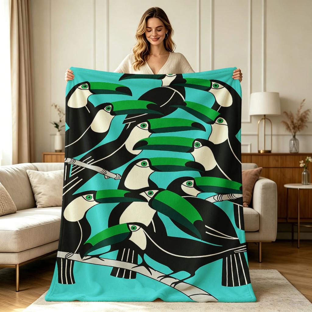 All Season Flannel Blanket with Tropical Toucan Bird Graphic Print for Sofa Couch Bed Office Living Room Warm Soft Cozy Throw Blanket for Indoor Outdo