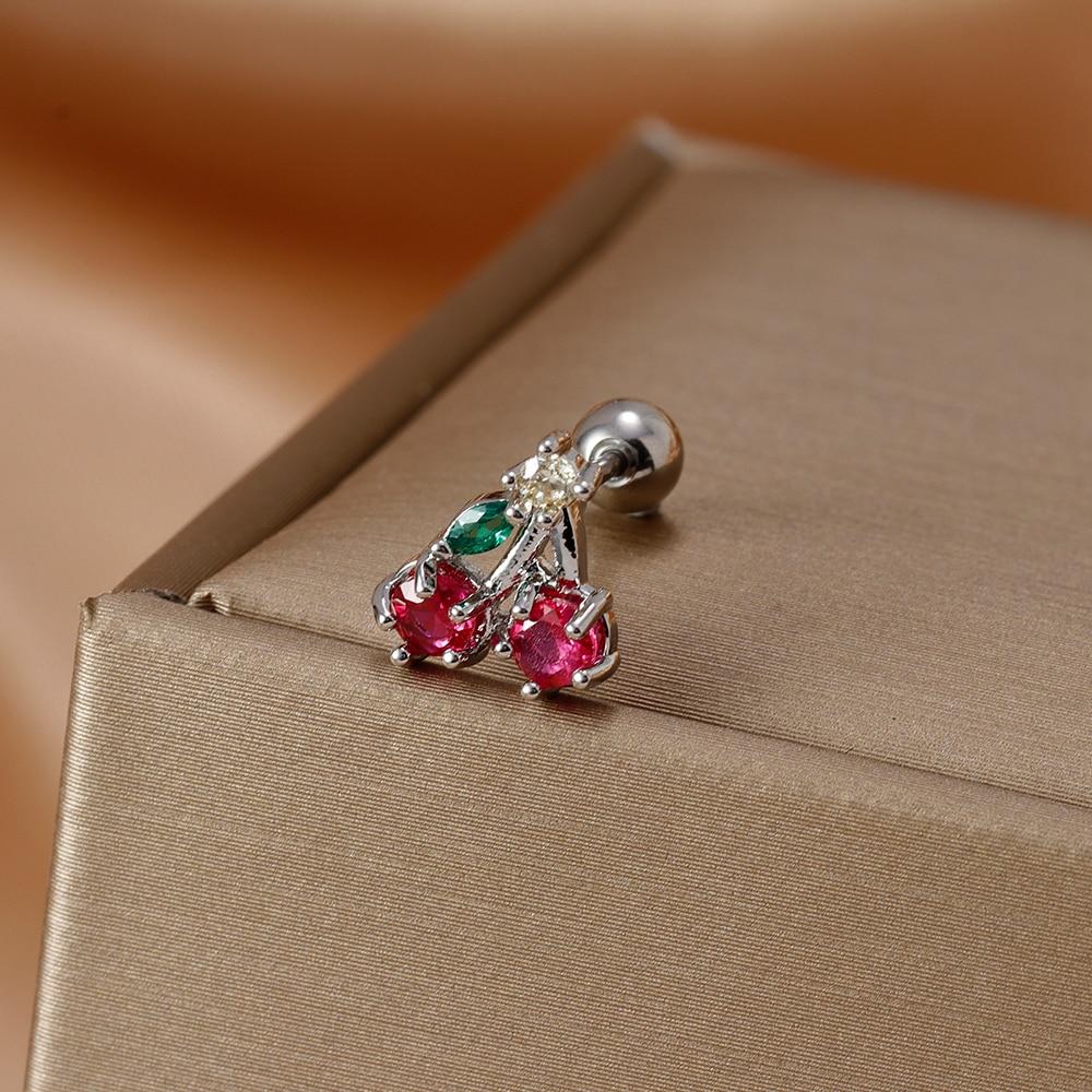 Fashion Stainless Steel Mini Zirconia Stud Earrings For Women Luxury Cute Fruits Helix Tragus Piercing Earrings Party Jewelry