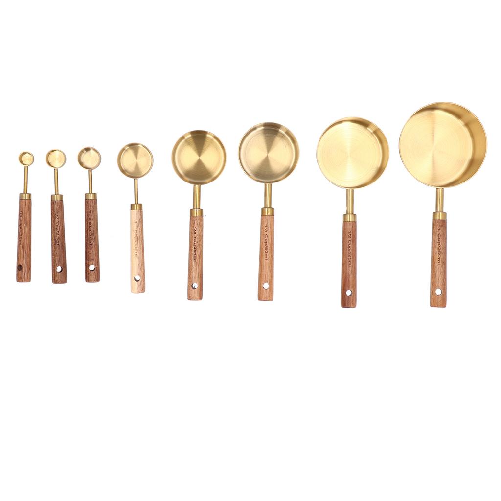 8Pcs Stainless Steel Measuring Cup with Wooden Handle Bartending Scale Measuring Spoon Baking Tool