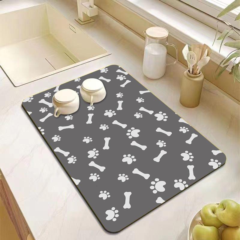 Winter Pet Feeding Mat Absorbent Quick Dry Placemat with Waterproof Rubber Backing Anti-spill Mat for Dog Cat Food Water Bowl
