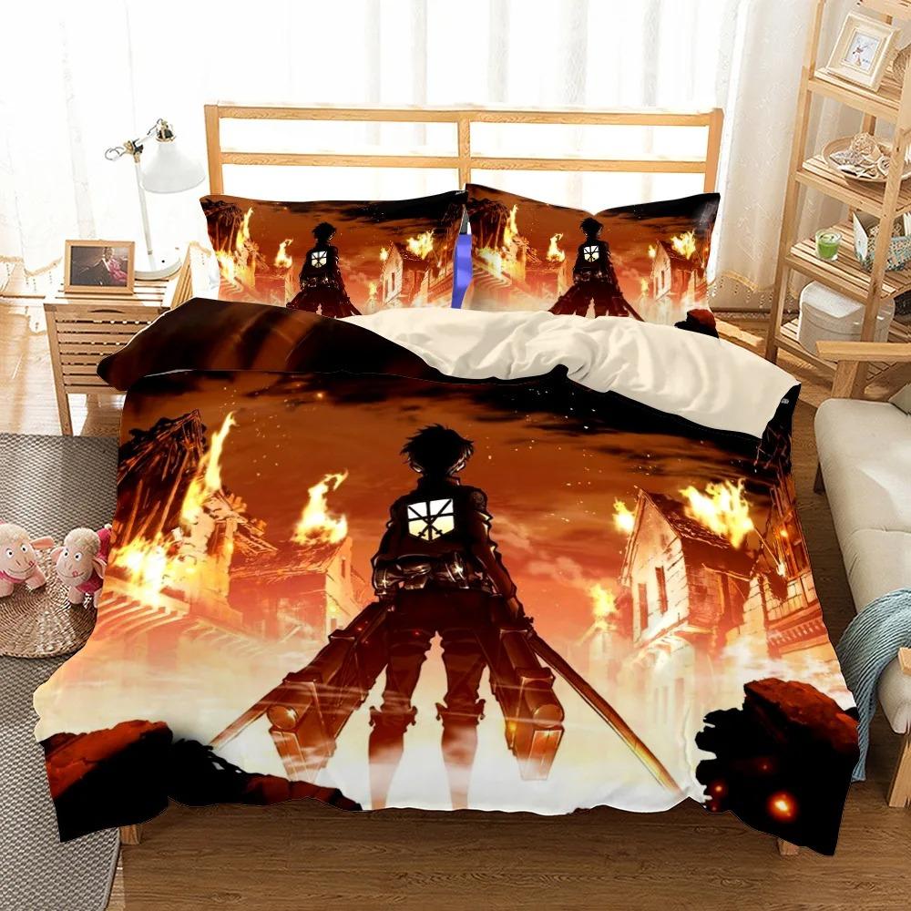 Anime Attack On Titan Bedding Set Kawaii Loli Boy Duvet Cover 3D Print Japan Cartoon Bed Quilt Cover Pillowcase No Sheets
