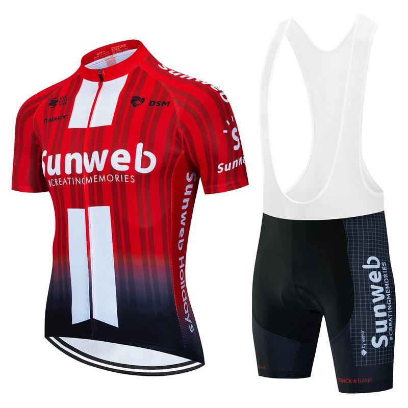 Sunweb Cycling Jersey Set Men Short Sleeve Mountain Bike Performance Wear Breathable Compression Fit