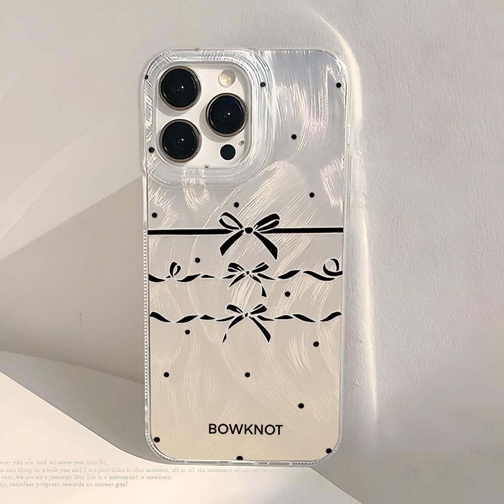 Luxury Laser Silver Bow Phone Case For iPhone 16 Pro Case iPhone 11 13 12 14 15 Pro Max Plus Bowknot Soft Shockproof Cover Funda